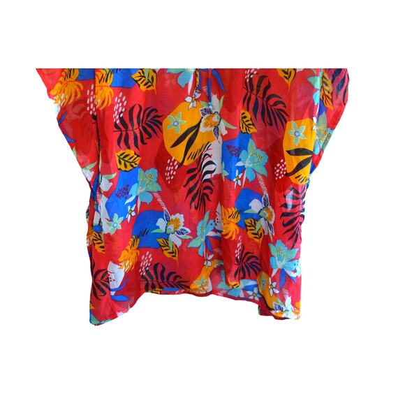 Miken Swim Women's Cinched Waist Kimono in Red Paradise Pinkhoney Bee - Picture 3 of 5